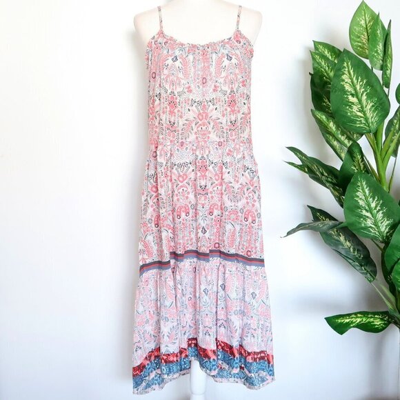 Xirena Pink Blue Grey Floral Gauze Spaghetti Strap Sleeveless Midi Maxi Dress